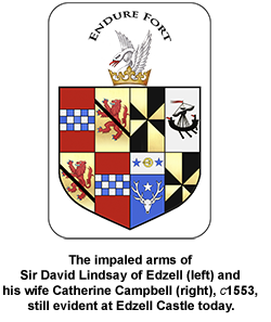 David Lindsay of Edzell: Quarterly 1st and 4th gules a fess chequy argent and azure 2nd and 3rd Or a lion rampant debruised of a ribbon Sable; an inescutcheon for Nova Scotia (argent a saltire azure surmounted of an inescutcheon Or charged with a lion rampant within a double tressure flory counterflory gules ensigned of an Imperial Crown proper)