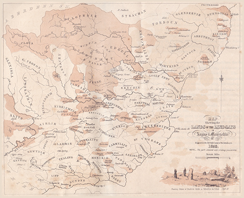 Map of the Lands of the Lindsays in Angus & Mearnshire and engraved for Jervise's Land of the Lindsays 1853.